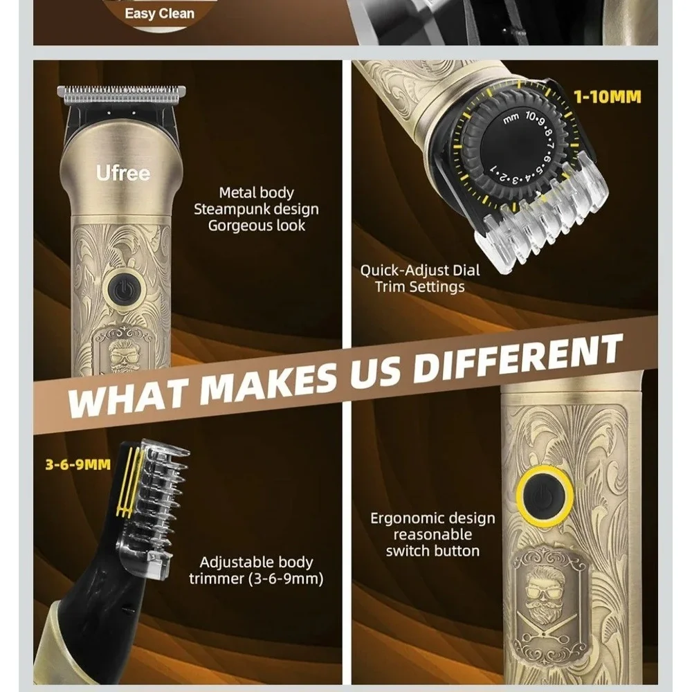 Ufree Mens U-1779 Bronze Cordless All In One Hair Clipper Beard Trimmer New!!